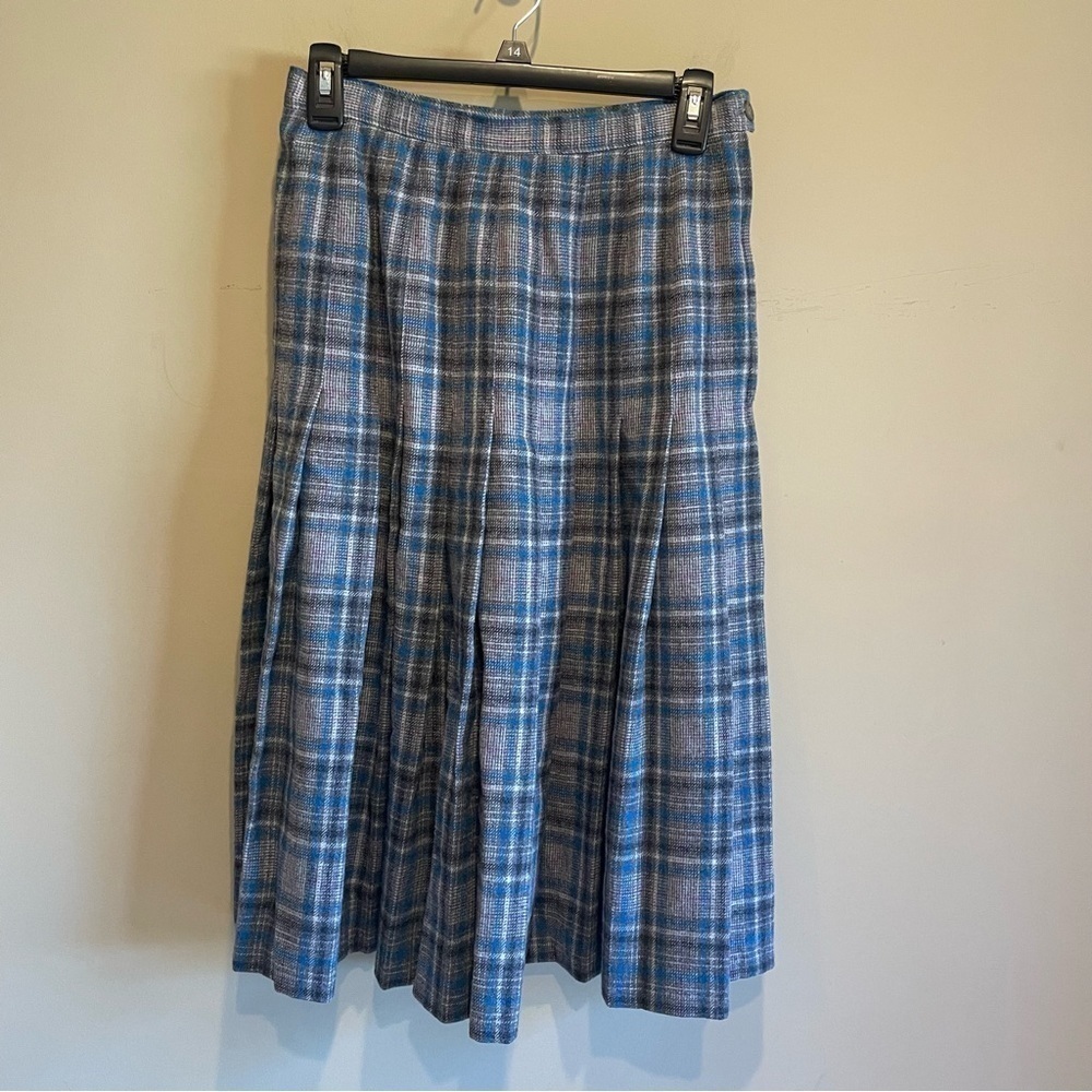 Vintage Pendleton wool plaid pleated wrap skirt made in USA